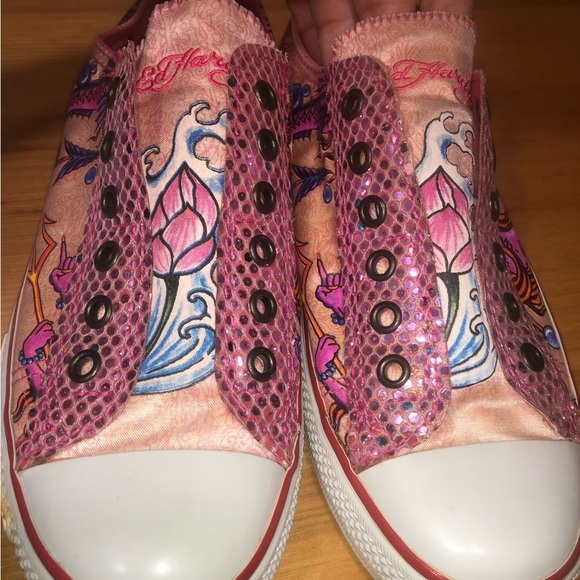 Don Ed Hardy Pink Slip On Laceless Sneaker Size 8 Women’s - Picture 11 of 13